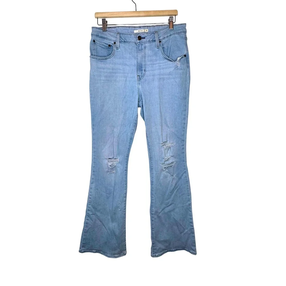 Levis 726 Flare Womens Jeans Size‎ 32 Light Wash Distressed Denim